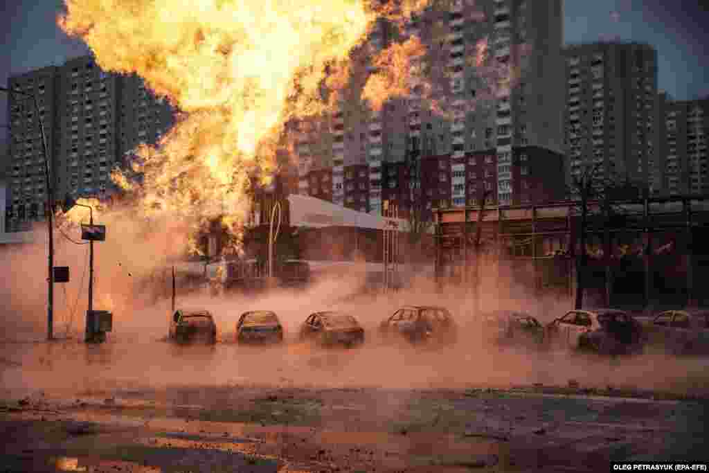 Fires and damage, mainly caused by falling missile debris, were reported in eight of Kyiv's 10 districts.