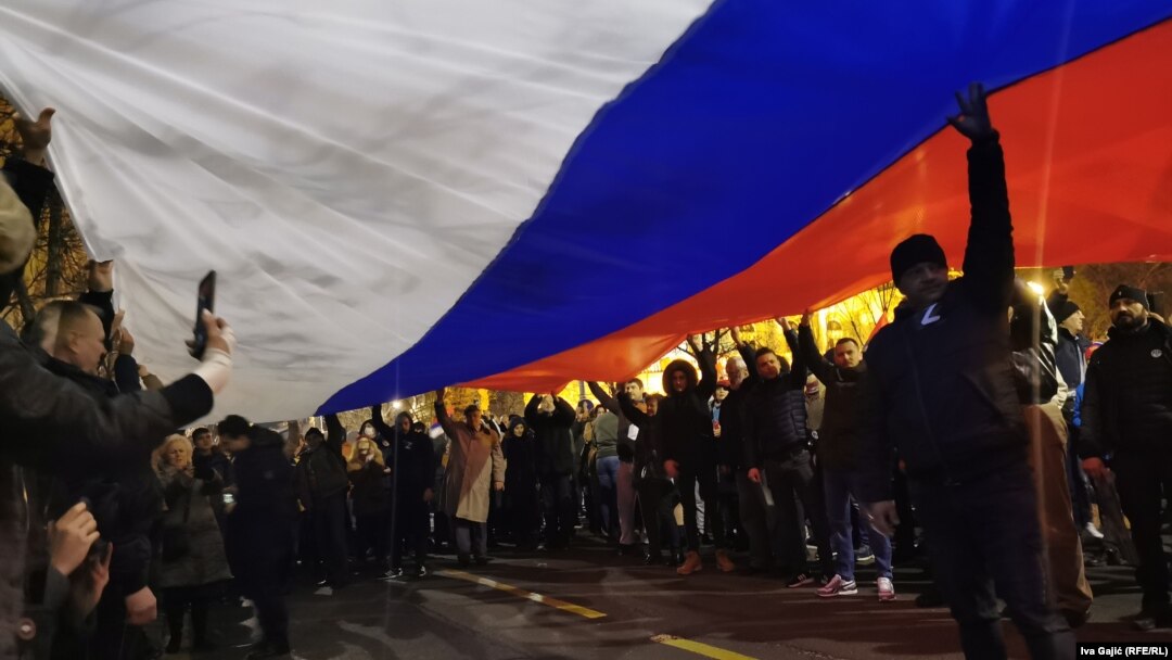 Jedan od protesta podrške Rusiji, koji su organizovali desničari u Srbiji nakon invazije na Ukrajinu, Beograd, 4. mart 2022.