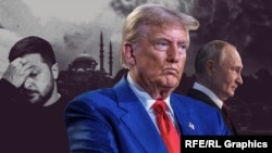 Графичка илустрација - Володимир Зеленски, Доналд Трамп и Владимир Путин
