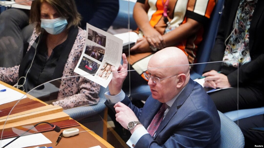 Ruski ambasador pri UN-u Vasilij Nebenzja ponovio je tvrdnju - bez pružanja dokaza - da je Ukrajina vodila laboratorije za biološko oružje uz podršku američkog Ministarstva odbrane, New York, 11. mart 2022.