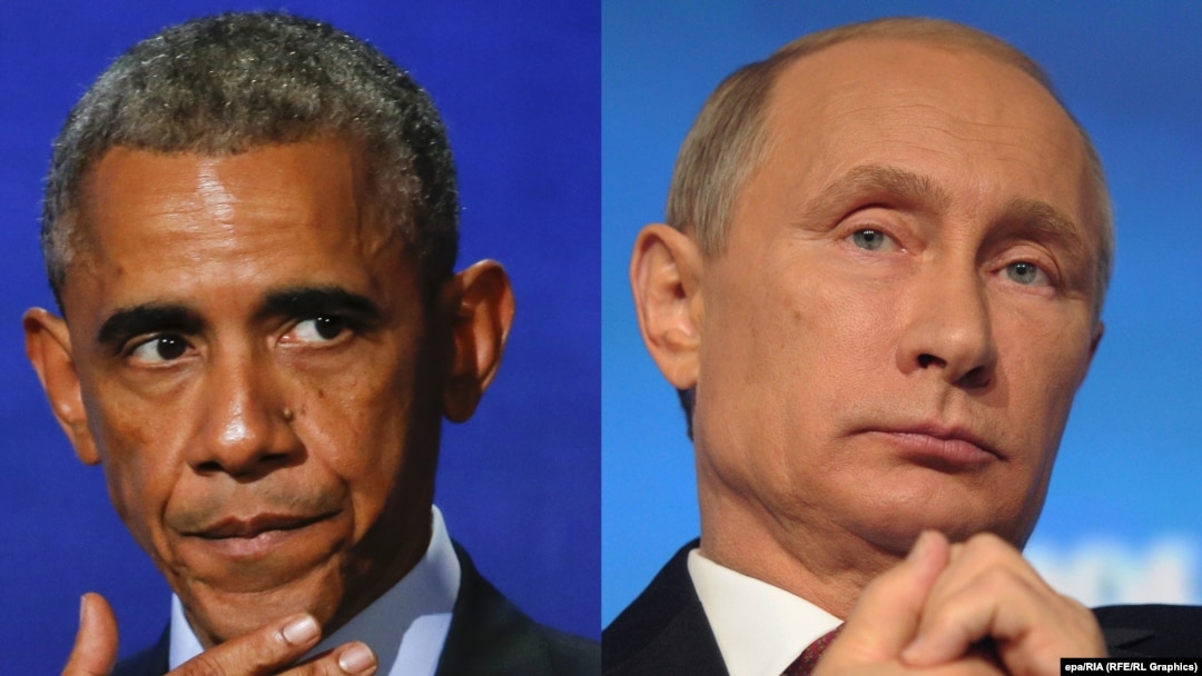 U.S. President Barack Obama (left) says the really challenging part is that Russian President Vladimir Putin's actions, such as annexing Ukraine's Crimean Peninsula, are politically popular within Russia.