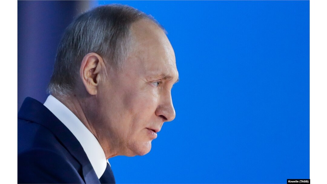 Президент Росії Володимир Путін під час виступу із щорічним посланням Федеральним Зборам, 21 квітня 2021 року