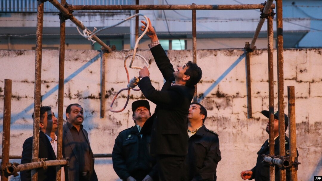 Officials prepare the gallows for an execution in the northern city of Nowshahr on April 15, 2014. Iran is the world's second-worst practitioner of capital punishment.