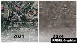 Соледар у 2021 та 2024 роках. Супутникове фото