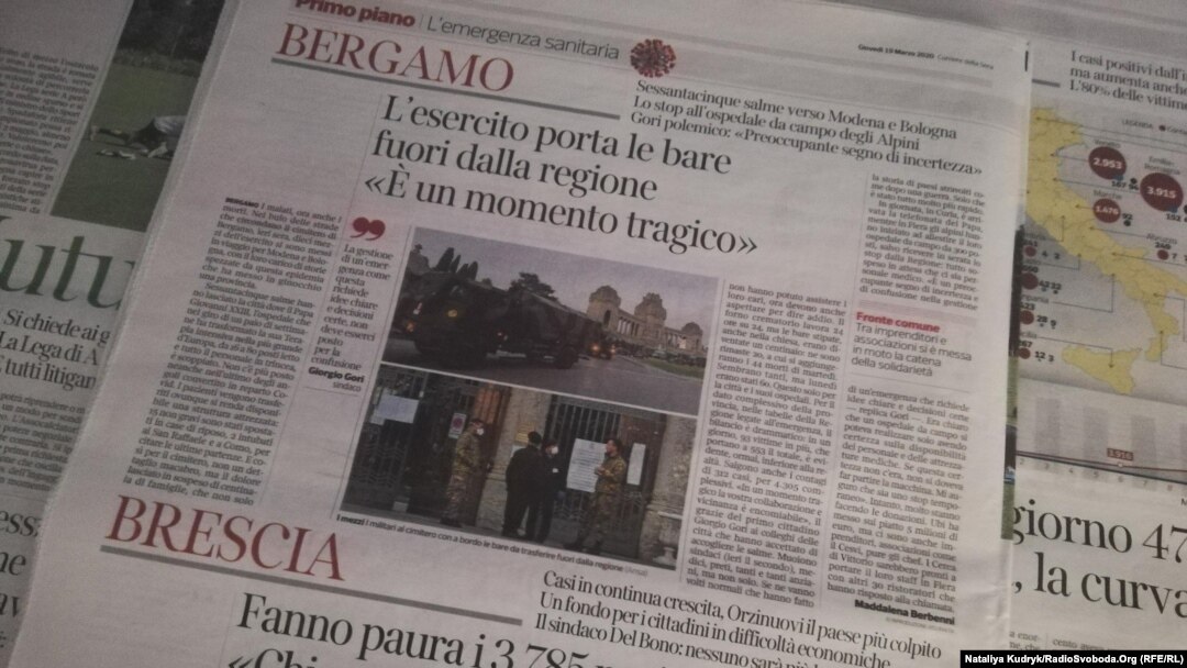На шпальтах Corriere della Sera репортажі про кризову епідемічну ситуацію у Бергамо та Брешії
