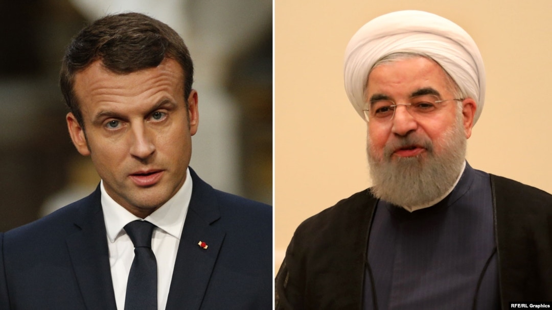امانوئل مکرون، رئیس‌جمهور فرانسه (چپ)، و حسن روحانی