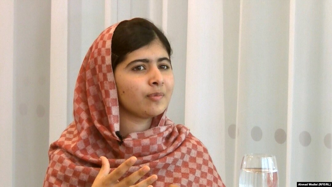 Malala Yousafzai conversing with Abdul Hai Kakar from RFE/RL's Radio Mashaal.