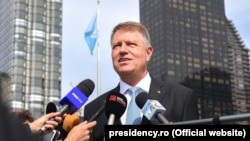 Romanian President, Klaus Iohannis speaks to the press in New York on September 21.