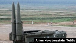 Расейская ракетная сыстэма «Іскандэр», здольная выкарыстоўваць тактычную ядзерную зброю. Архіўнае фота