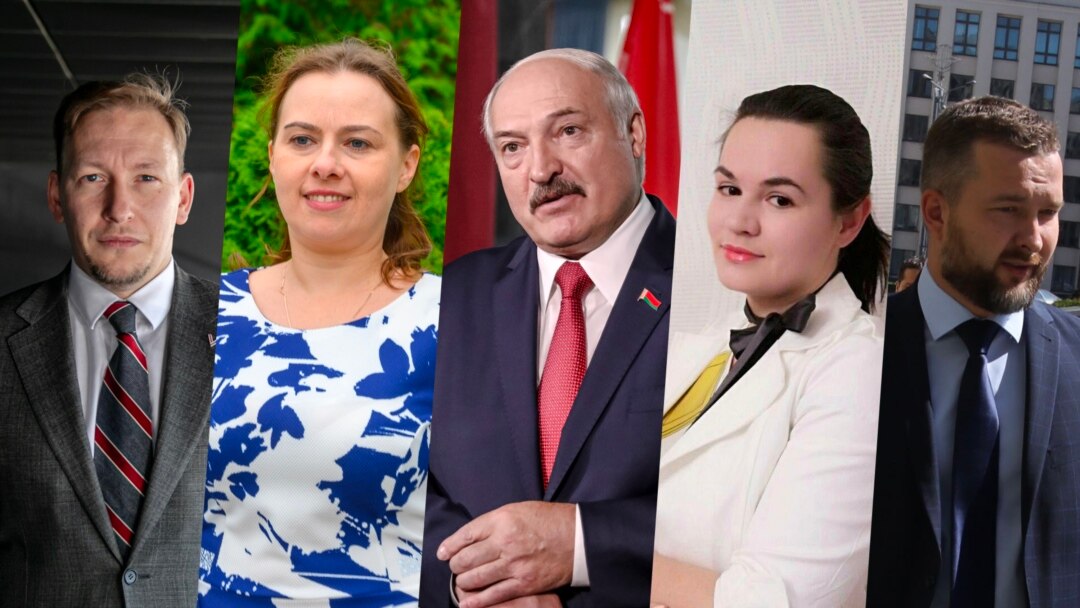 Зліва направо: Андрій Дмитрієв, Ганна Конопацька, Олександр Лукашенко, Світлана Тихановська, Сергій Черечень