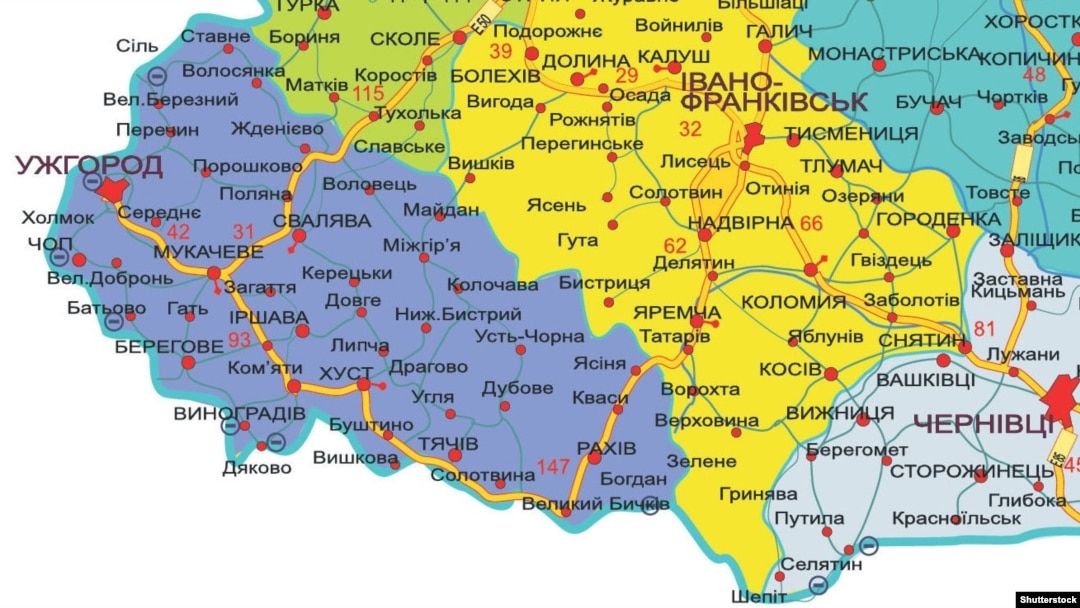 Мапа Закарпатської області 