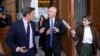 Kirill Dmitriev, head of Russia's sovereign wealth fund, speaks with reporters as he leaves US-Russia talks in Riyadh, Saudi Arabia, on February 18,