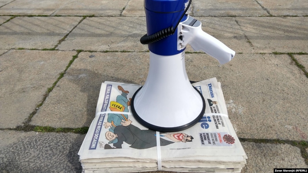 Sa protesta nezavisnih novinara i medijskih koalicija protiv pritiska na medije, Beograd, mart 2021.