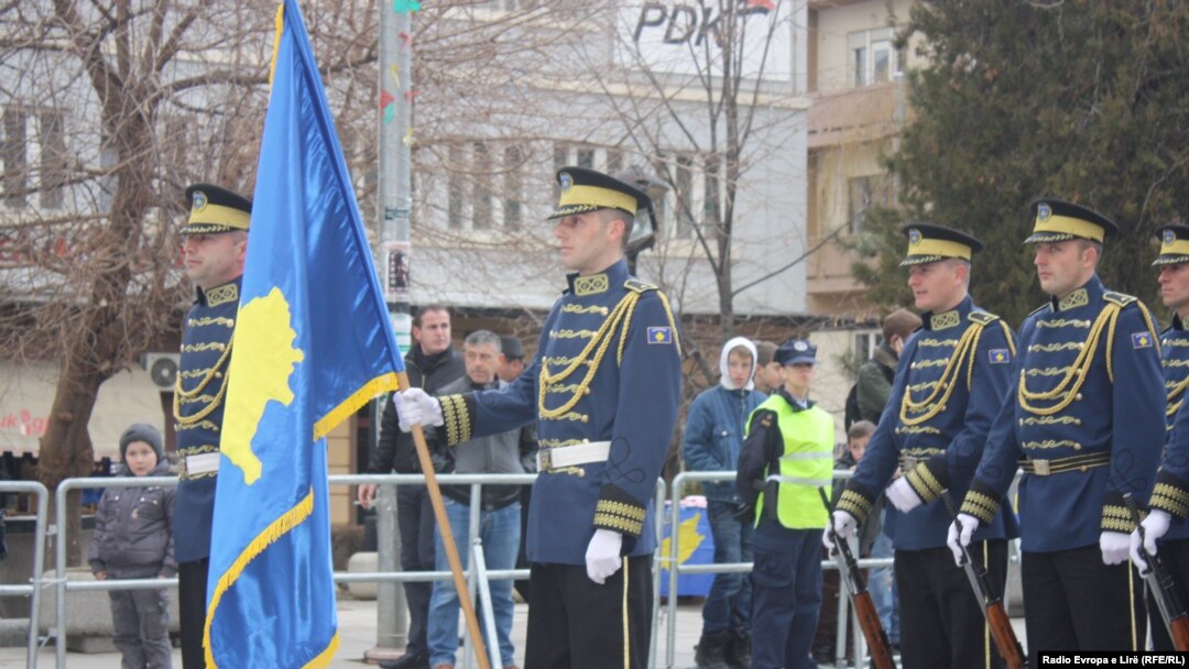 Kosovo security forces get ready for a parade marking the fifth anniversary of the country's independence on February 17. 