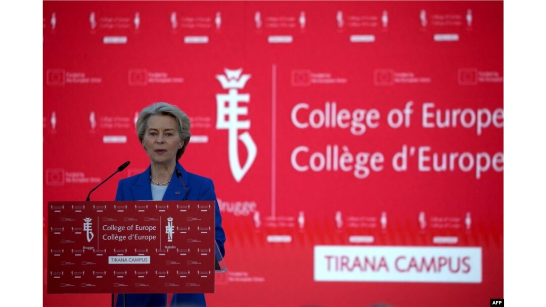 Predsednica Evropske komisije Ursula fon der Lajen na ceremoniji inauguracije kampusa Evropskog koledža u Tirani, 23. oktobra 2024. godine.