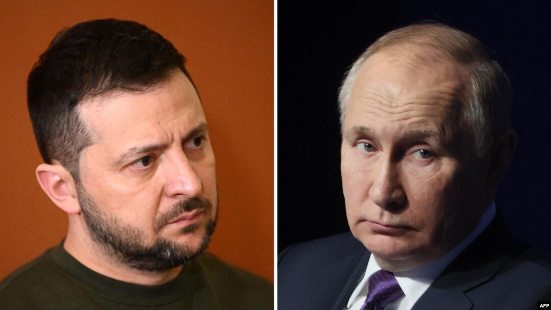 Президентът на Украйна Володимир Зеленски и президентът на Русия Владимир Путин