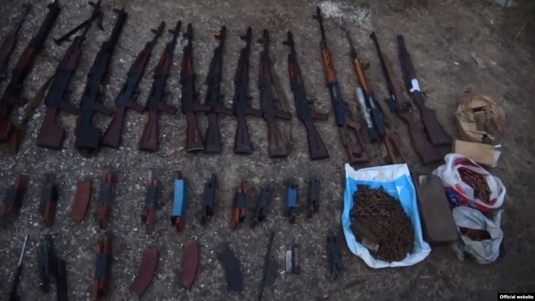 Guns that Armenian's security service says it found in a factory belonging to former Prime Minister Hovik Abrahamian.