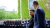 German Chancellor Friedrich Merz (right) welcomes Ukrainian President Volodymyr Zelenskyy as he arrives in front of the Chancellery in Berlin on May 28.